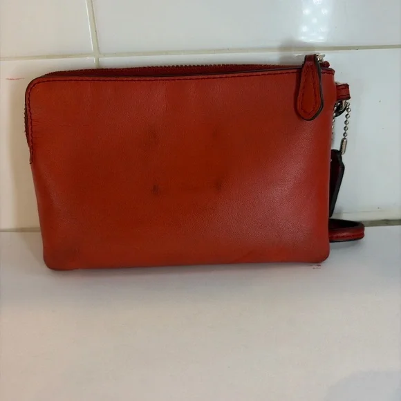 Coach pink orange Leather Zip Wristlet Clutch Wallet Pouch - Picture 2 of 4